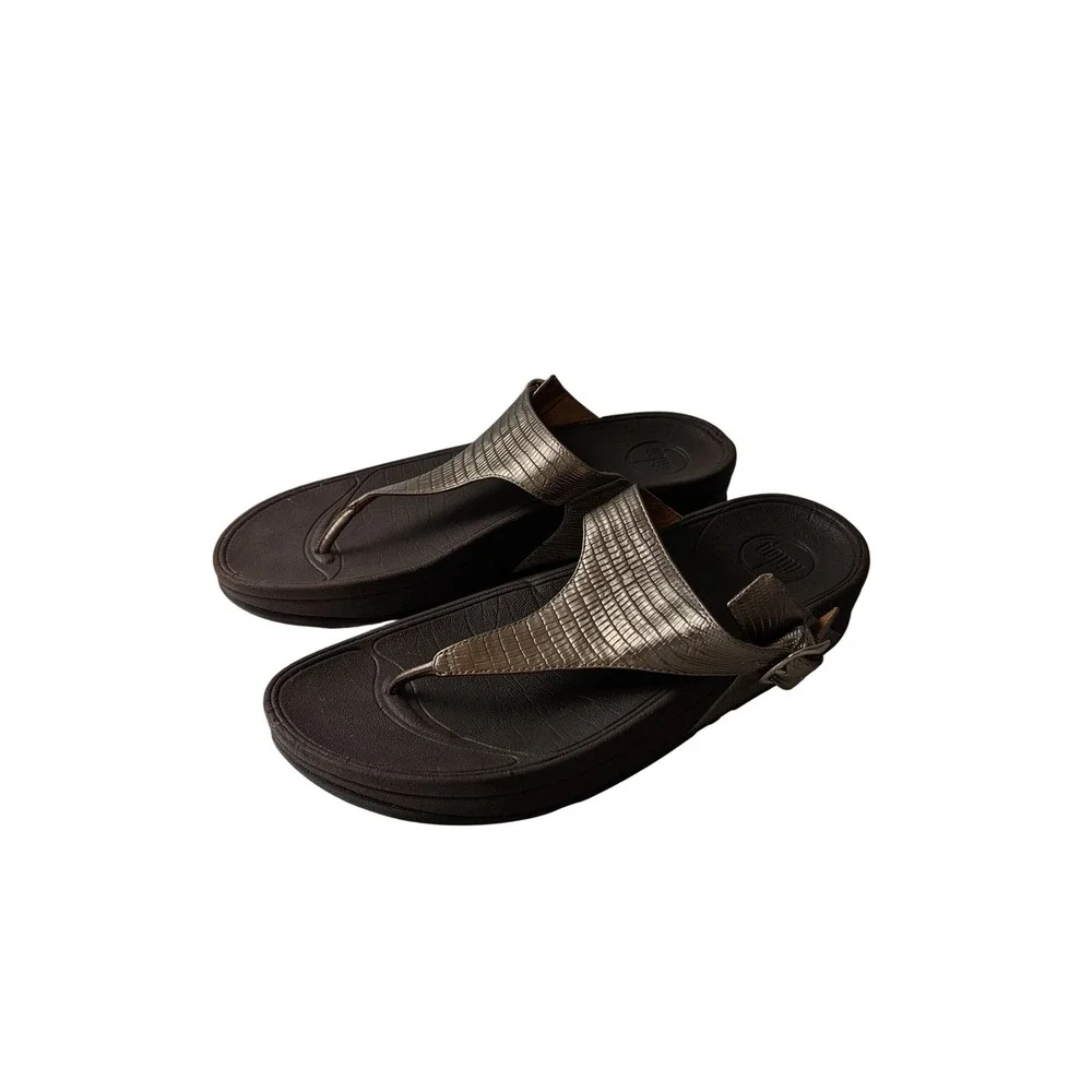 FitFlop Women Bronze Lizard Embossed Thong Slingback Sandals 350-012 US 8 UK 6